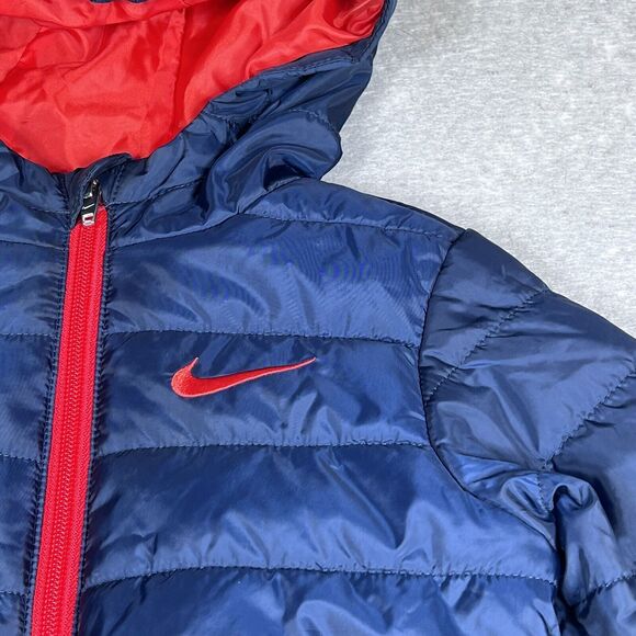 Nike Jacket Little Boys Size 3T 2-3Yrs Blue Red Puffer Zip Hooded Jacket Coat - Picture 4 of 10